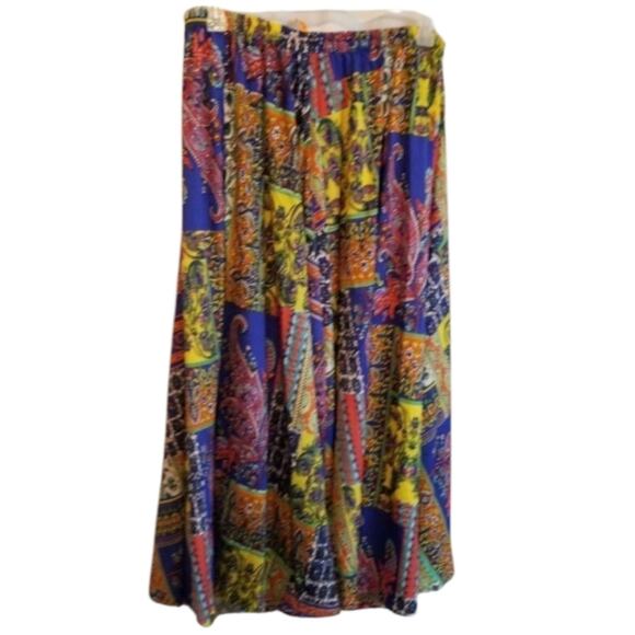 Patchwork Super Flowy New boutique full maxi skirt blue‎ yellow plus Size 2X New - Picture 2 of 8